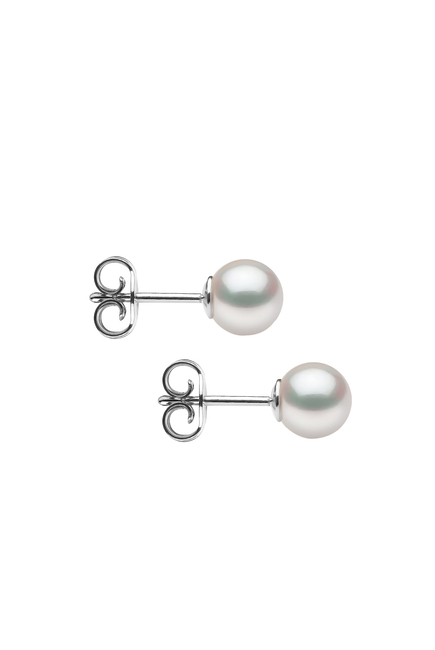 Classic Stud 6mm Earrings, 18k White Gold & Pearl