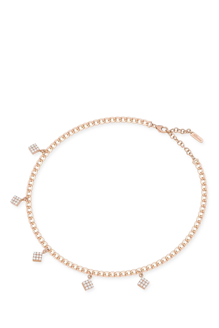 Quwa Dangling Five Square Necklace, 18k Pink Gold & Diamonds
