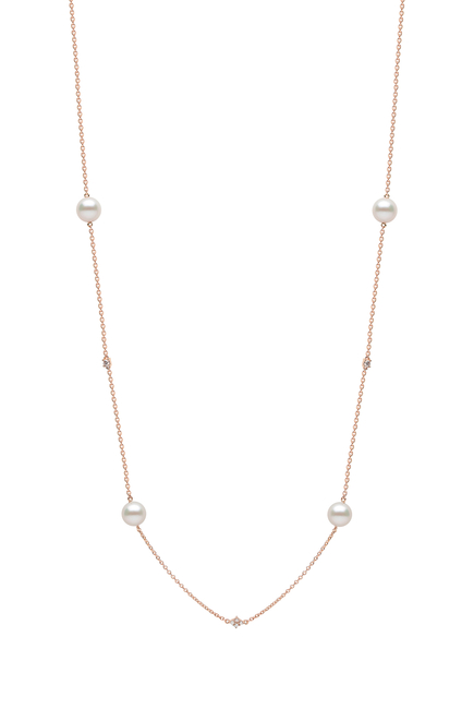 Classic Necklace, 18k Rose Gold, Diamond & Pearl