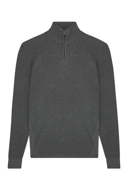  Waffle Half Zip Turtle Neck Sweater