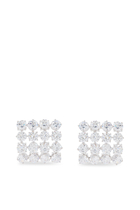 Square Crystal Earrings, Recycled Sterling Silver Plated in Rhodium & Zirconia