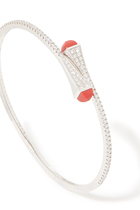 Cleo Slim Slip-On Bracelet, 18k White Gold with Diamonds & Red Coral