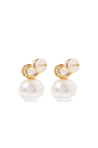 Bezel Pearl Drop Earrings, 14k Vermeil on Sterling Silver & Freshwater Pearl