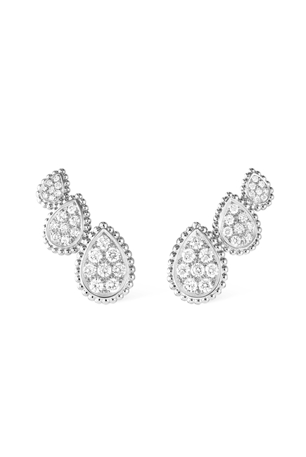 Serpent Bohème Triple Motif Stud Earrings, Paved with Diamond