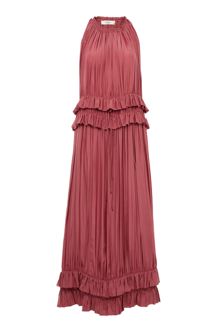 Sleeveless Long Dress in Washed Silk Pongé