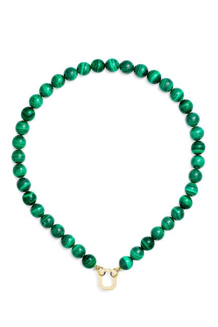 Malachite Beaded Necklace, 18K Yellow Gold