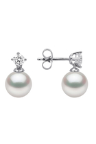 Classic Earrings, 18k White Gold, Diamond & 7mm Pearl