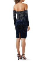 Long Sleeve Off Shoulder Dress in Crystal Velvet
