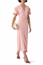 Drop Sleeve Kick Crepe Midi Dress