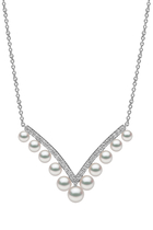 Sleek Necklace, 18k White Gold, Diamond & Pearls