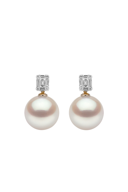 Starlight Earrings, 18k Yellow Gold, Diamond & Pearl