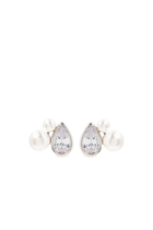Faura Stud Earrings, 14k Vermeil with  Shell Pearl & Crystal Accents