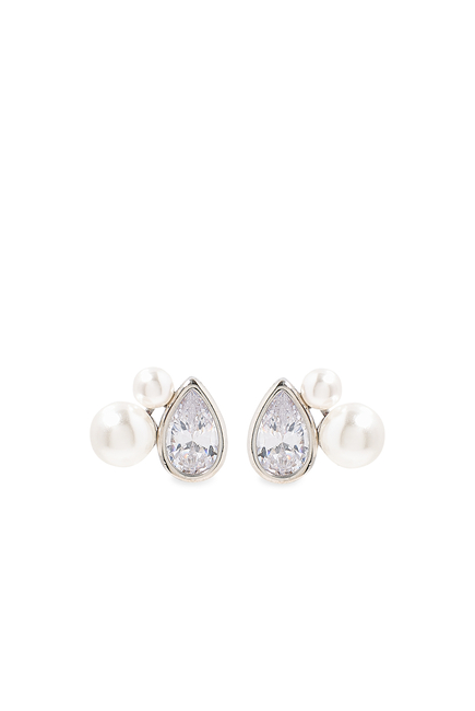Faura Stud Earrings, 14k Vermeil with  Shell Pearl & Crystal Accents