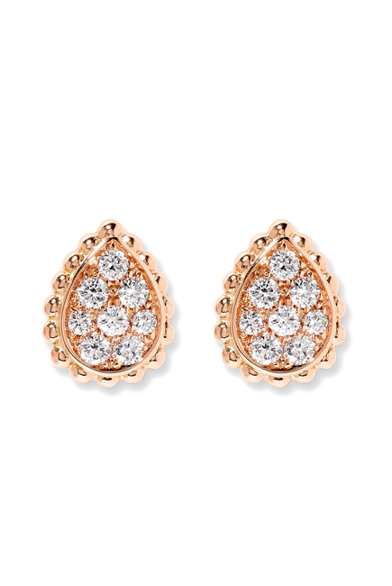 Serpent Bohème XS Motif Stud Earrings, Paved With Diamonds, in pink gold