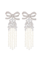 Crystal Bow Pearl Droplet Earrings