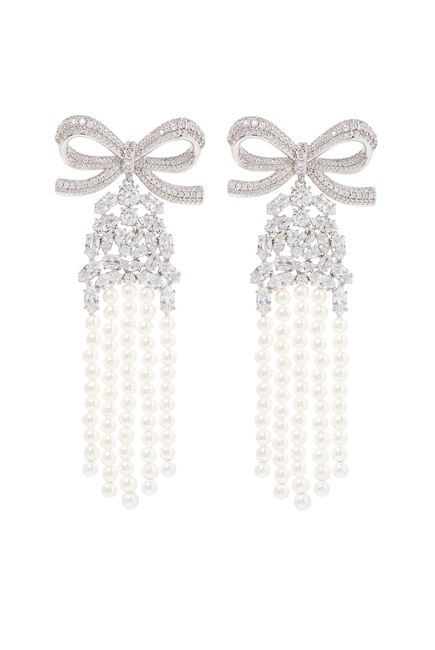 Crystal Bow Pearl Droplet Earrings