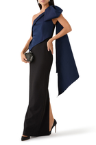 Asymmetric Taffeta Bow Drape Gown