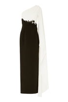Crepe One-Shoulder Drape Sleeve Gown