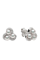 Sleek Cluster Earrings, 18k White Gold with Akoya Pearls & Diamonds