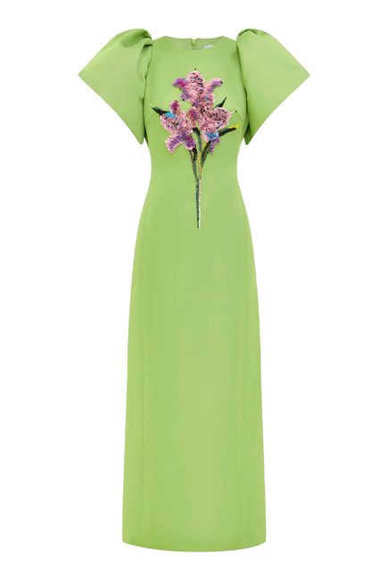 Lucinda Embellished Maxi Dress - Lily Print in Parakeet