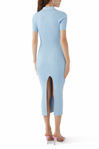 Crystal Button Knit Polo Midi Dress
