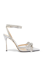 PVC & Crystal Bow 105 Ankle Strap Pointed Pumps