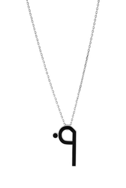 Shiny Long Letter Faa Pendant, Sterling Silver & Enamel