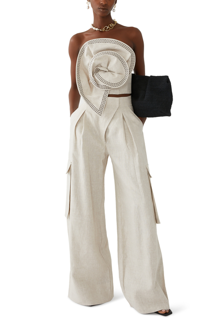 Fossiles Embroidered Linen Crop Top
