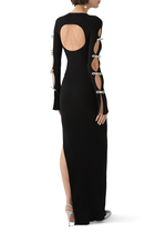  Cut-Out Crystal Bow Sleeves Maxi Dress