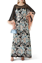 Sequin Embroidery and Feather Trim Kaftan