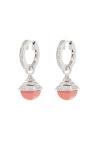 Cleo Mini Rev Drop Earrings, 18k White Gold with Pink Coral & Diamonds