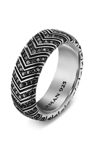 Chevron Band Ring, Sterling Silver & Pavé-Set Black Diamonds
