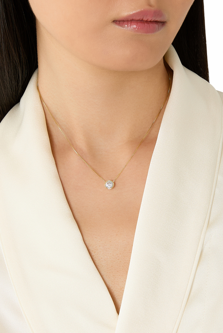 Bezel Solitaire Necklace, 14K Vermeil