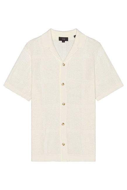 Patchwork Pointelle Short Sleeves Shirt