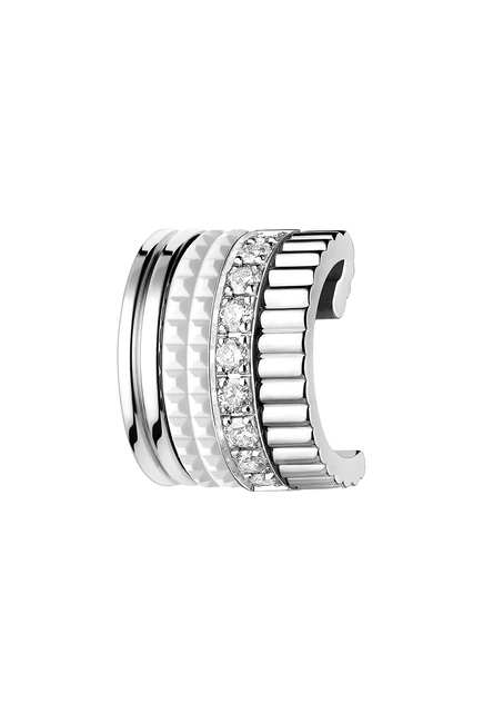 Quatre Double White Edition Single Clip Earring, 18k White Gold & Diamonds