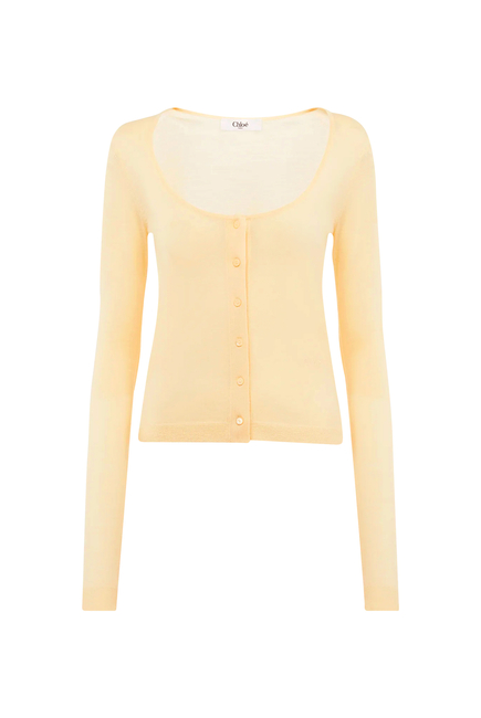 Scoop-Neck Fitted Cardigan in Superfine Wool Knit
