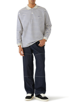 Heavy Cotton Border Long Sleeve Polo Shirt
