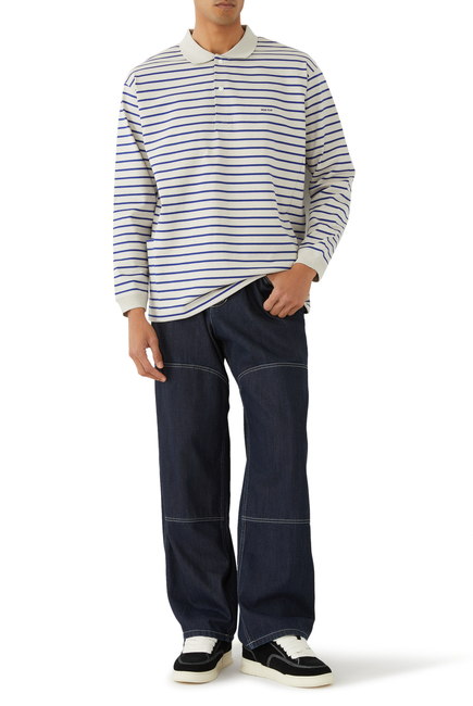 Heavy Cotton Border Long Sleeve Polo Shirt