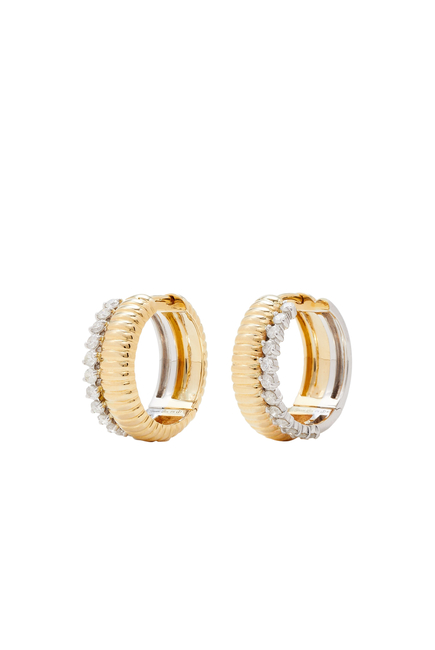 Berlingot Hoop Earrings, 18k Yellow Gold with Diamonds
