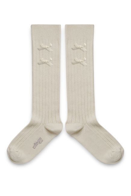 Kids Hortense Ribbed Knee-high Socks with Velvel Bows