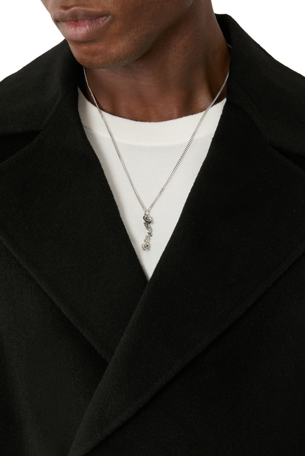 Rose and Skull Pendant Necklace, Sterling Silver