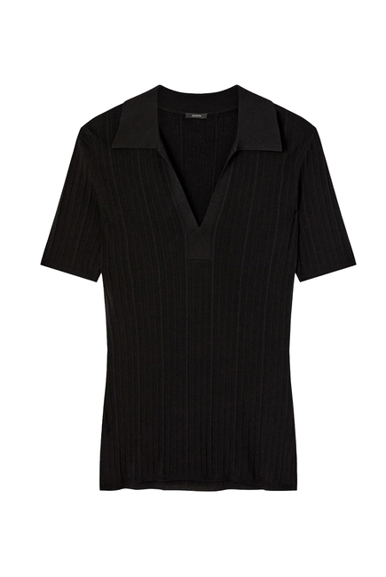 Viscose Rib Knit Polo Top