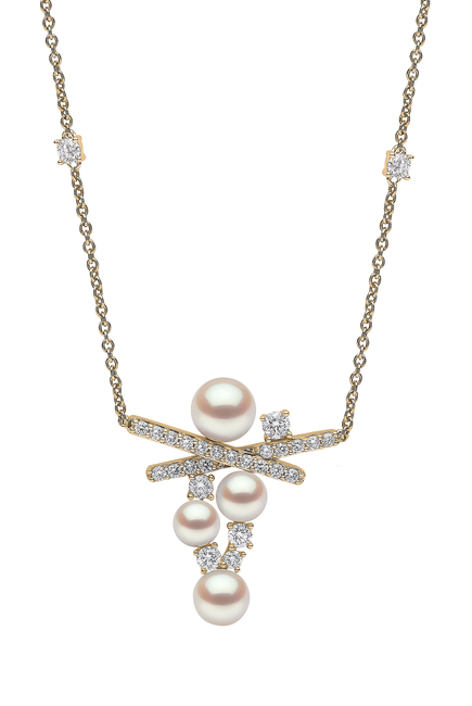 Sleek Necklace, 18k White Gold, Diamond & Pearl