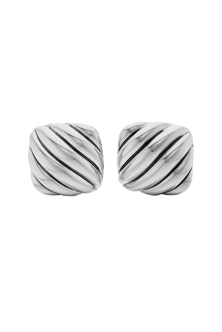 Sculpted Cable Cushion Cufflinks, Sterling Silver