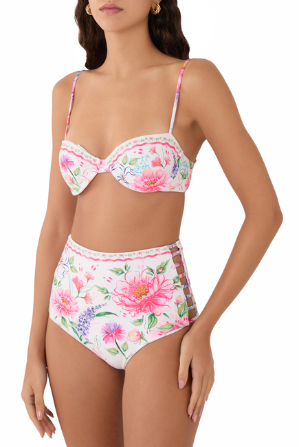 Juls Chroma Floral High-Waisted Bikini Bottoms