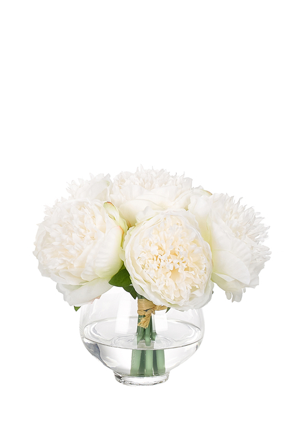 White Peony in Glass Vase
