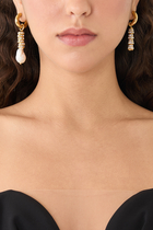Pearl and Strass Hoop Earrings, 24k Yellow Gold, Pearl & Strass