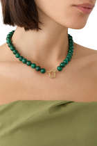 Malachite Beaded Necklace, 18K Yellow Gold