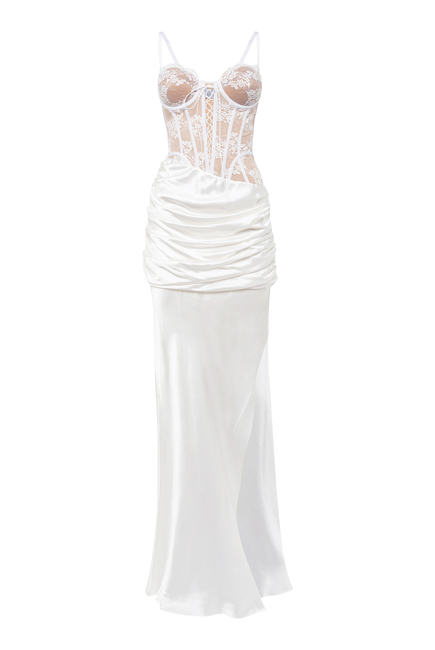 Lace Corset Ruched Skirt Gown