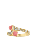 Cleo Slim Ring, 18k Yellow Gold with Pink Coral & Diamonds